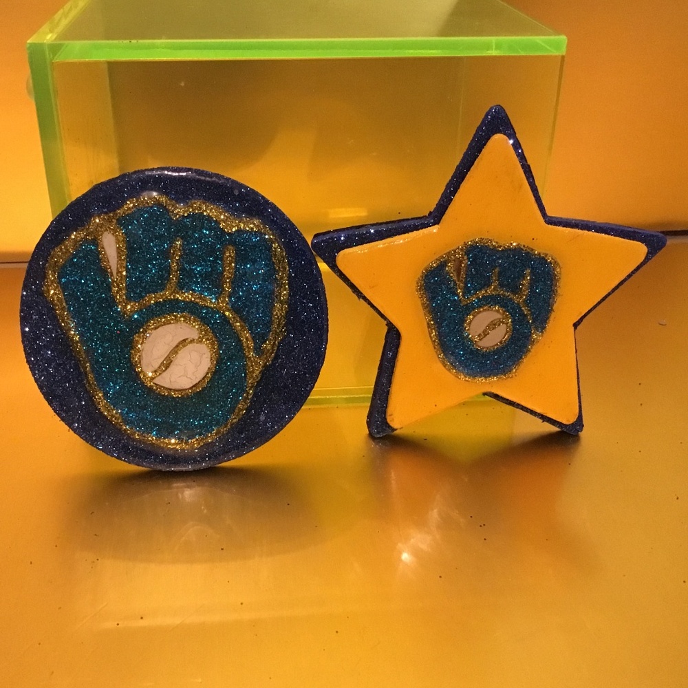 Handcrafted Milwaukee Brewers Baseball Magnets Set of 2